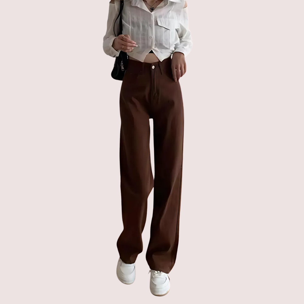 Women's Brown High Rise Wide Leg Loose Denim Jeans Snazzyway